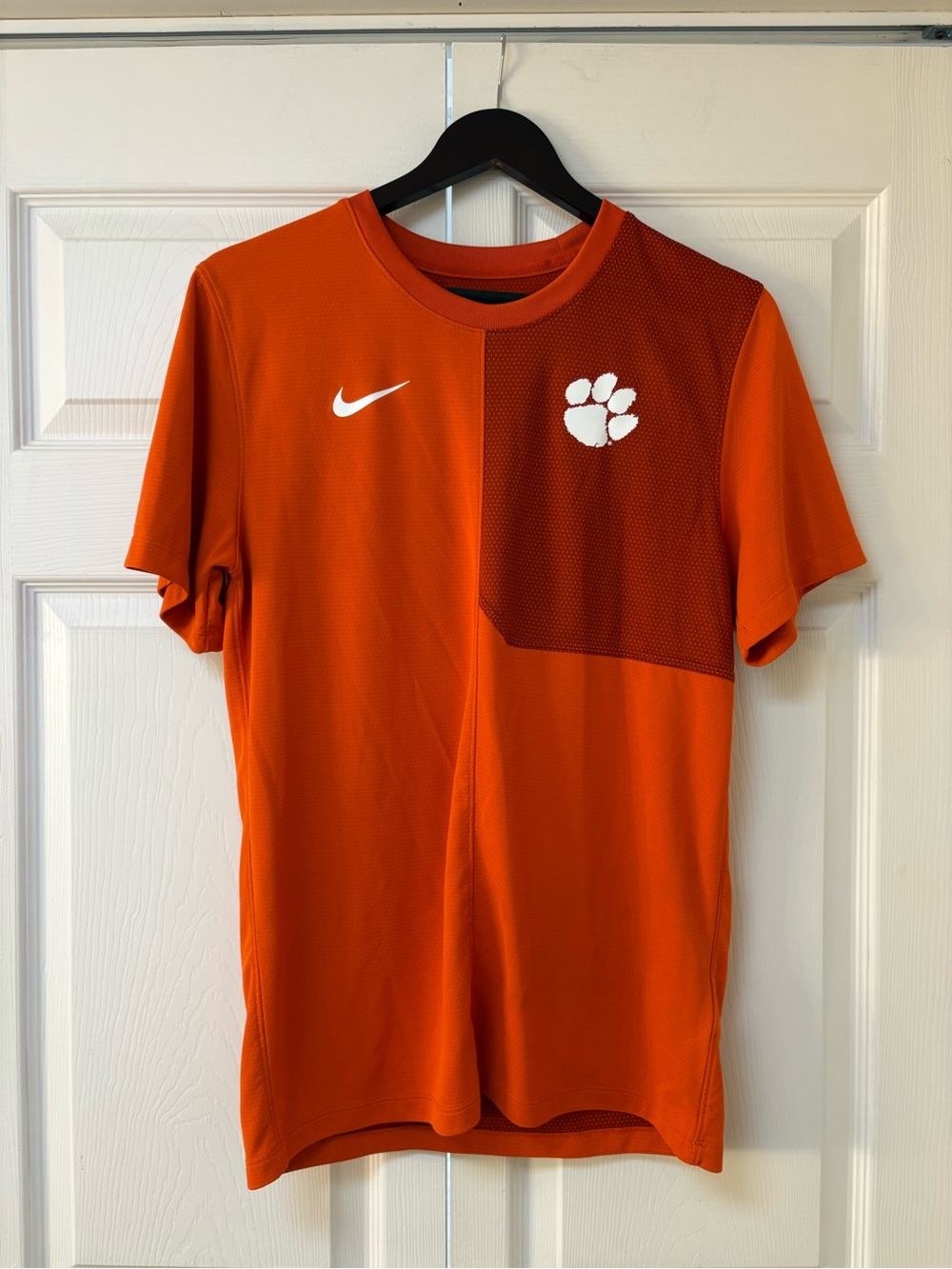 Nike Men's Orange Short-Sleeve Performance Shirt with Paw Logo